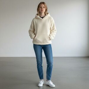 Dakini Sherpa Fleece Hoodie Sweatshirt Off White Pullover Medium‎ Cozy Outdoors